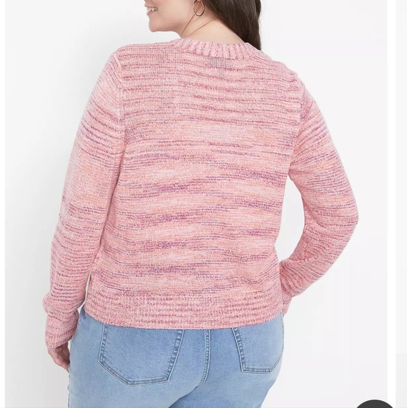 Lane Bryant Pink Button-Front Spacedye Cardigan - Picture 2 of 10